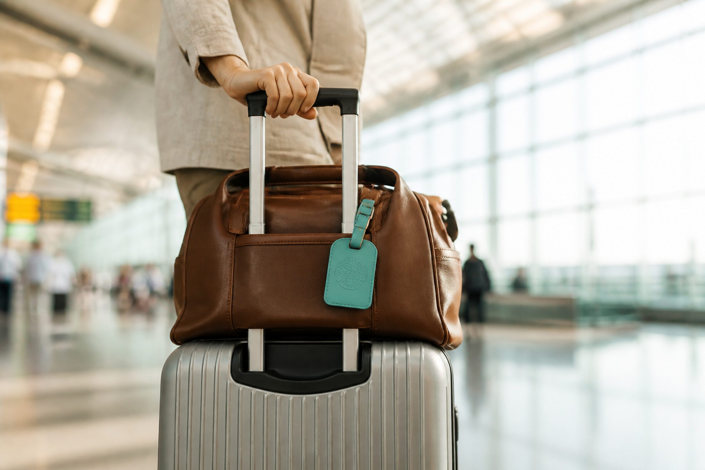 Travel luggage ready for a journey with Return QR Tag protection